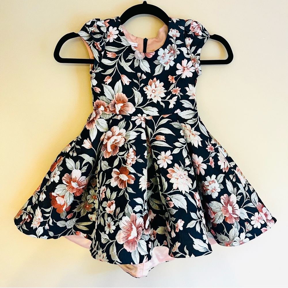 Bonnie Jean Dress, Girls size 4, Navy and Pink Floral Embroidery Bridgerton vibe